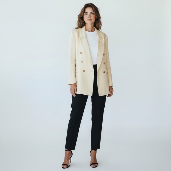 Vintage Gruppo Americano studio Cream Double-Breasted Blazer resortwear coastal - Picture 4 of 15